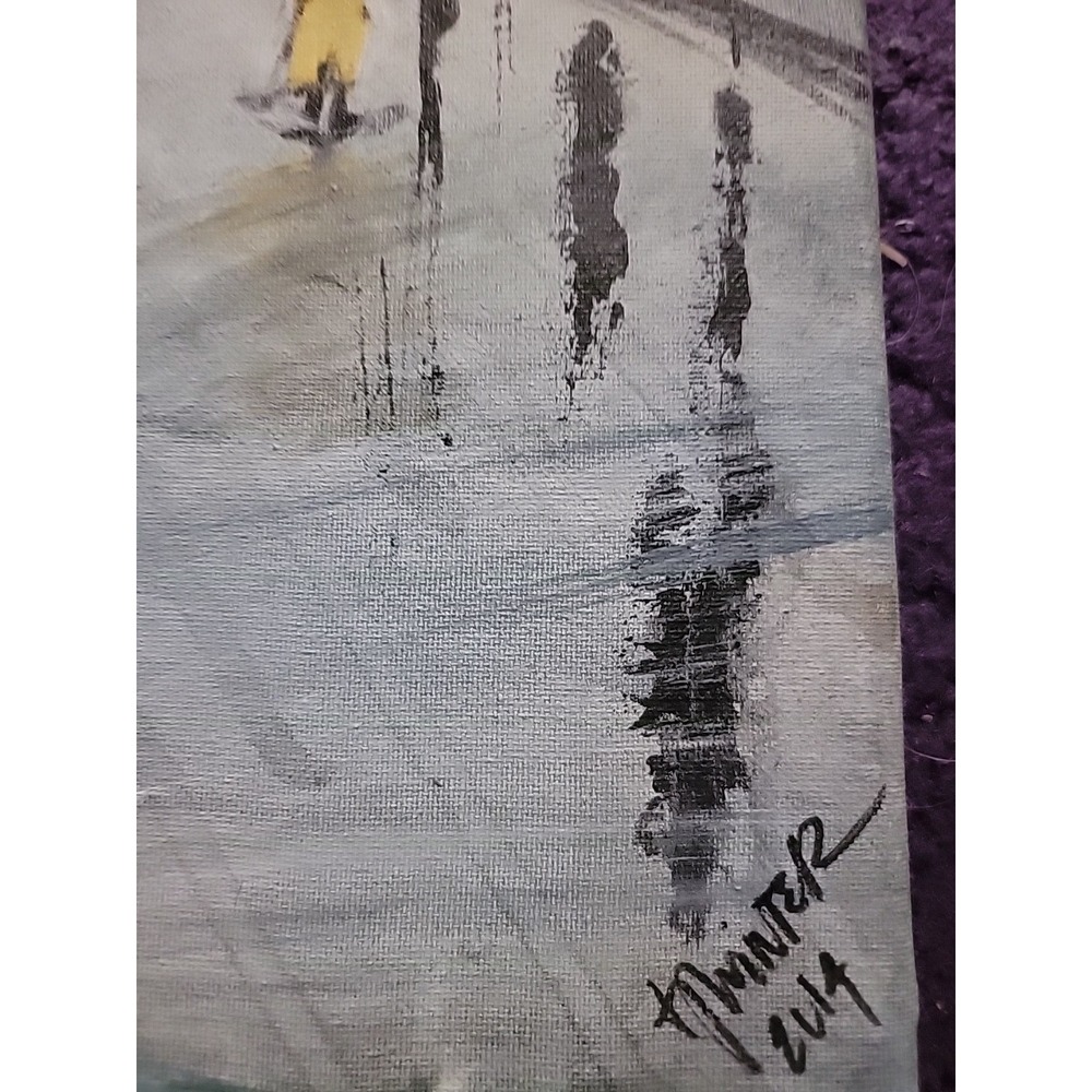 "Paris‎ Rain" Eiffel Tower Canvas Painting – Signed Winter 2014 – Purple Umbre - Picture 3 of 5
